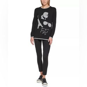 KARL LAGERFELD PARIS Motif Long Sleeve Sweater in black